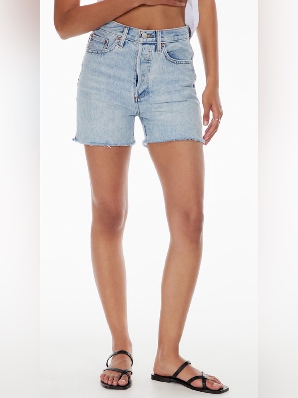 Denim Forum Light Blue High-Rise Frayed Hem Jean Shorts